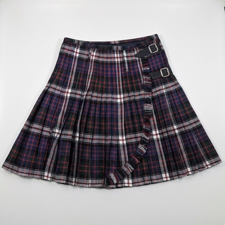 Tartan Plaid Pleated Mini Kilt Skirt Buckle Wrap Sz 34 Traditional Formal Long